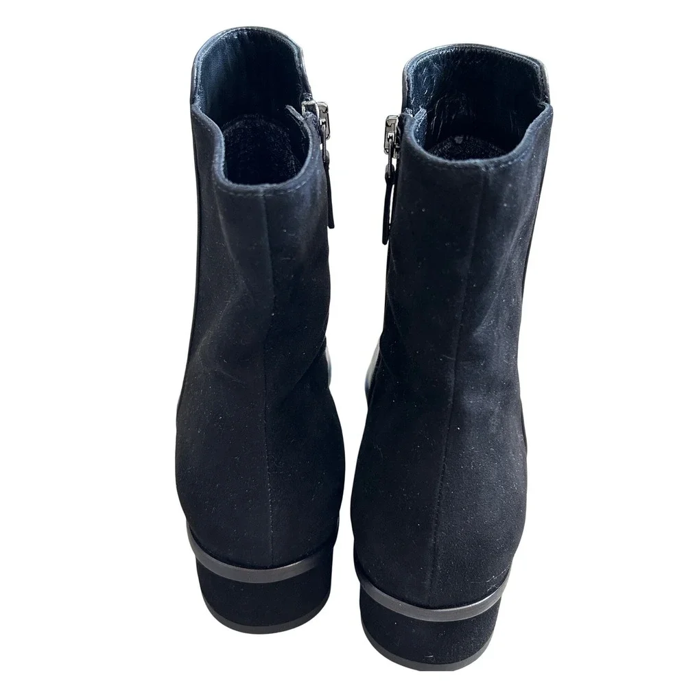Aquatalia Lucia square toe block heel black Leather Boots 9.5 weatherproof city